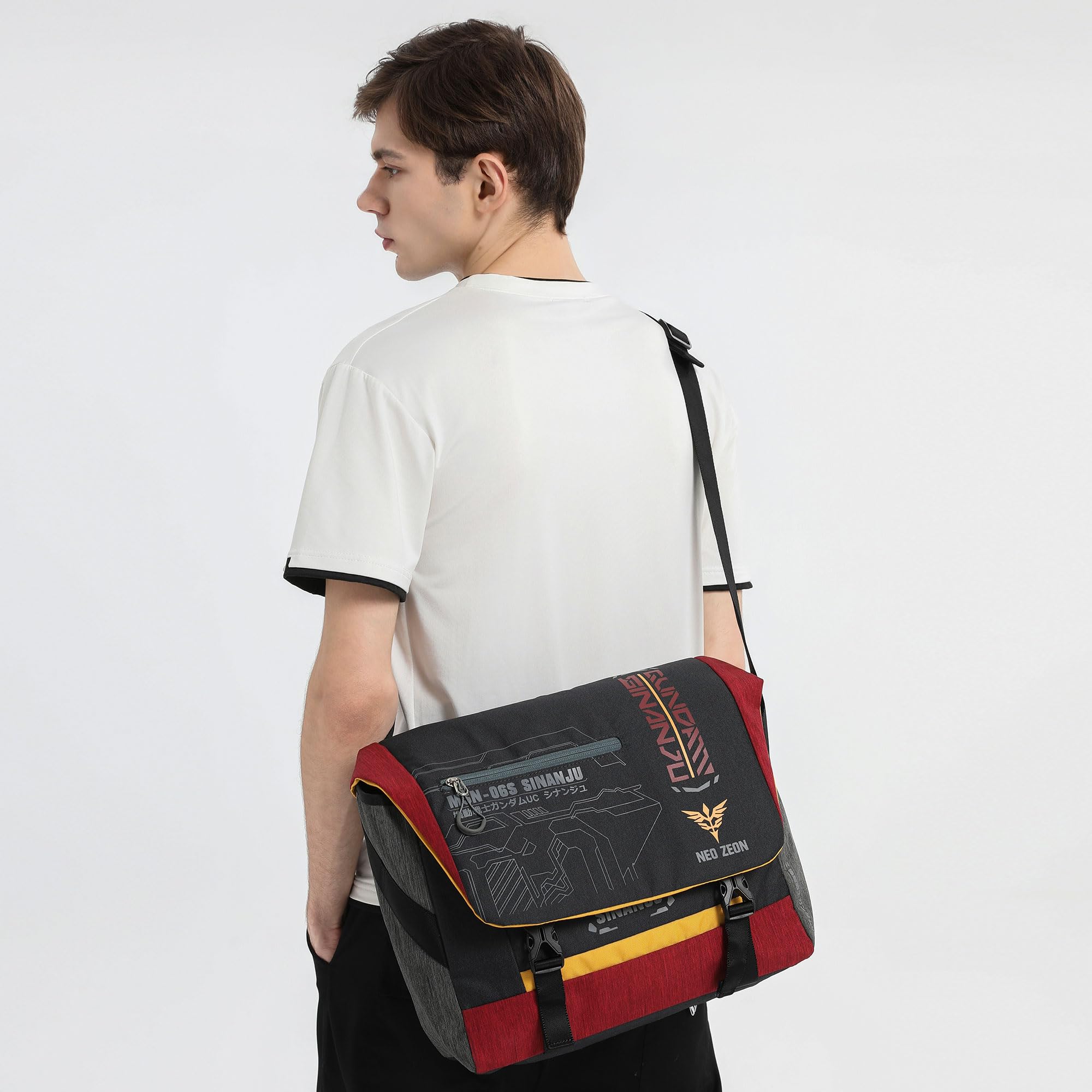 FX Creations GundamUC SINANJU MSN-06S borsa tracolla uomo, borsa messenger | grande capacità, nylon migliorato, scomparti multipli, antigoccia, multiuso, quotidiano/viaggi/lavoro/affari