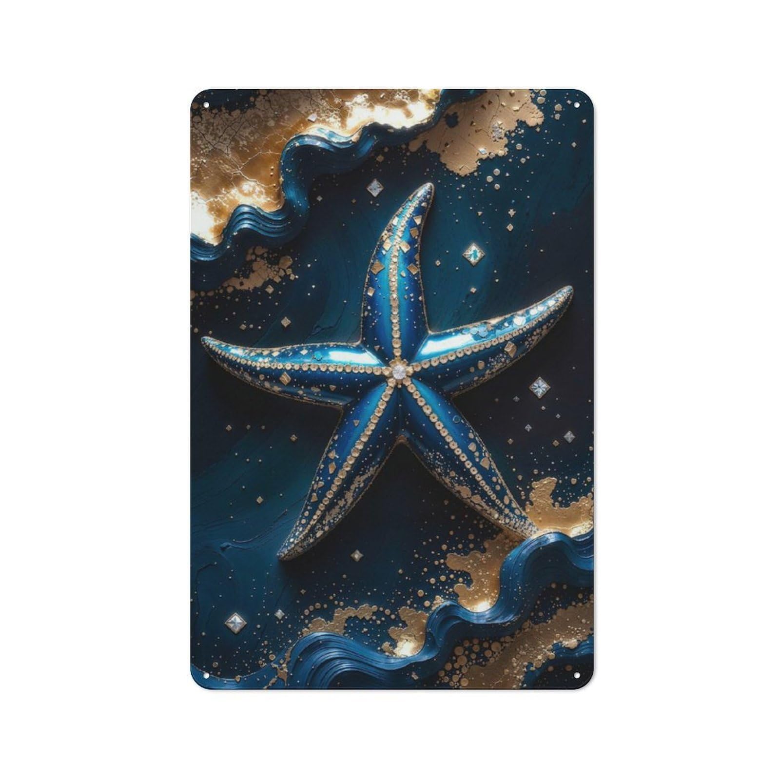 Junmoney Starfish Kintsugi Art Retro Metal Wall Sign 30X20cm With For Living Room Wall, Housewarming Wall Decor For People Furnishing Living Room