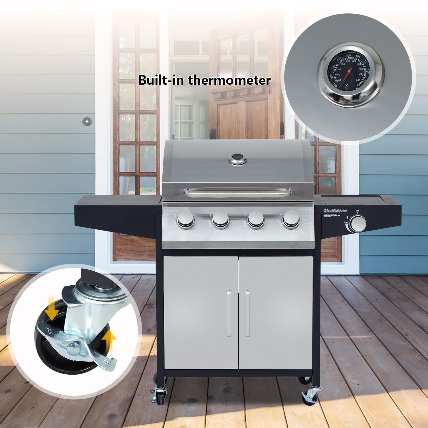 Amazon | 4バーナー BBQ プロパングリル アウトドア ガスグリル サイド