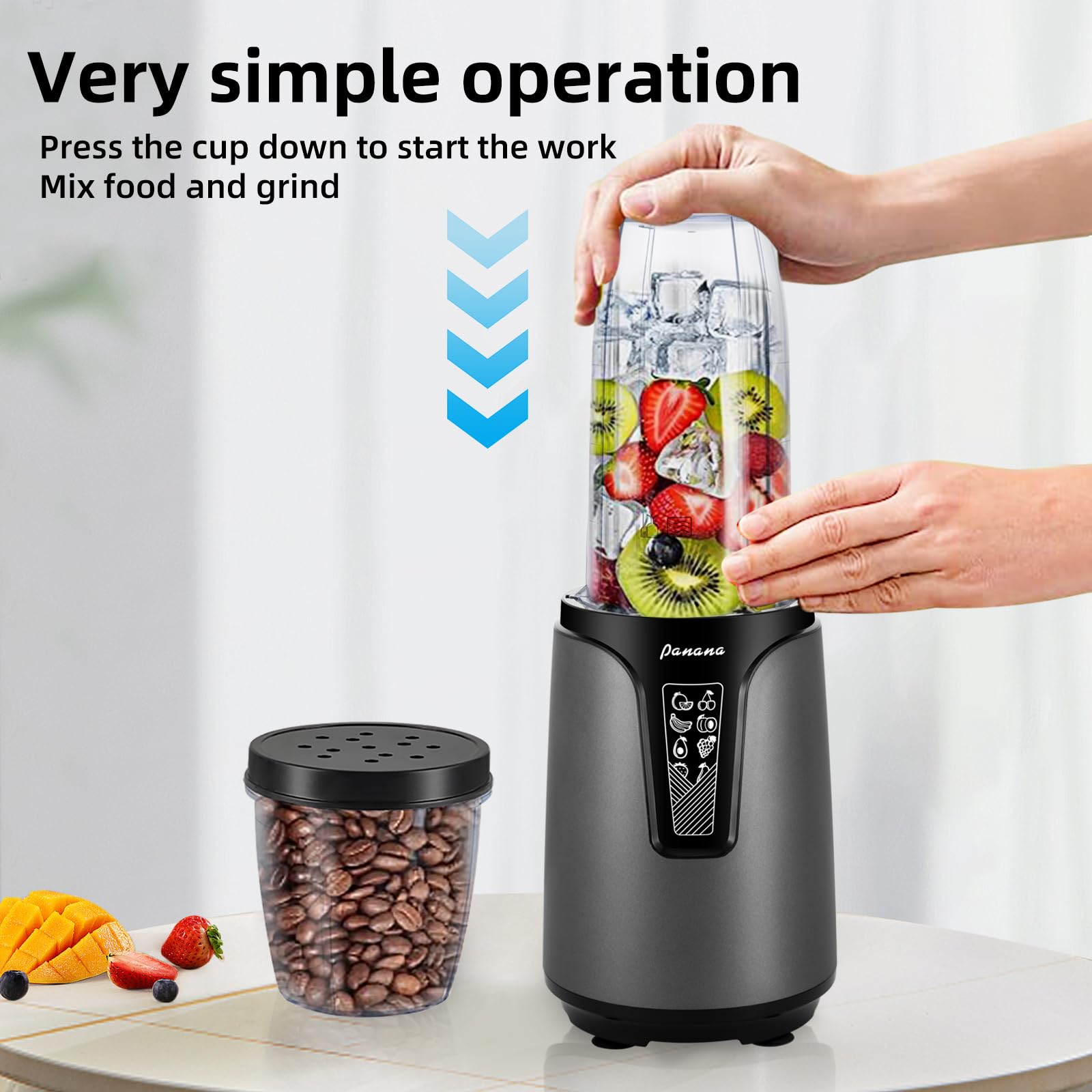 Panana Blender for Smoothies, 850W Portable Personal Blender and Grinder Combo with 2x20oz Portable Smoothie Cups with To-Go Lids 6.8oz Coffee Cup,Stainless Steel