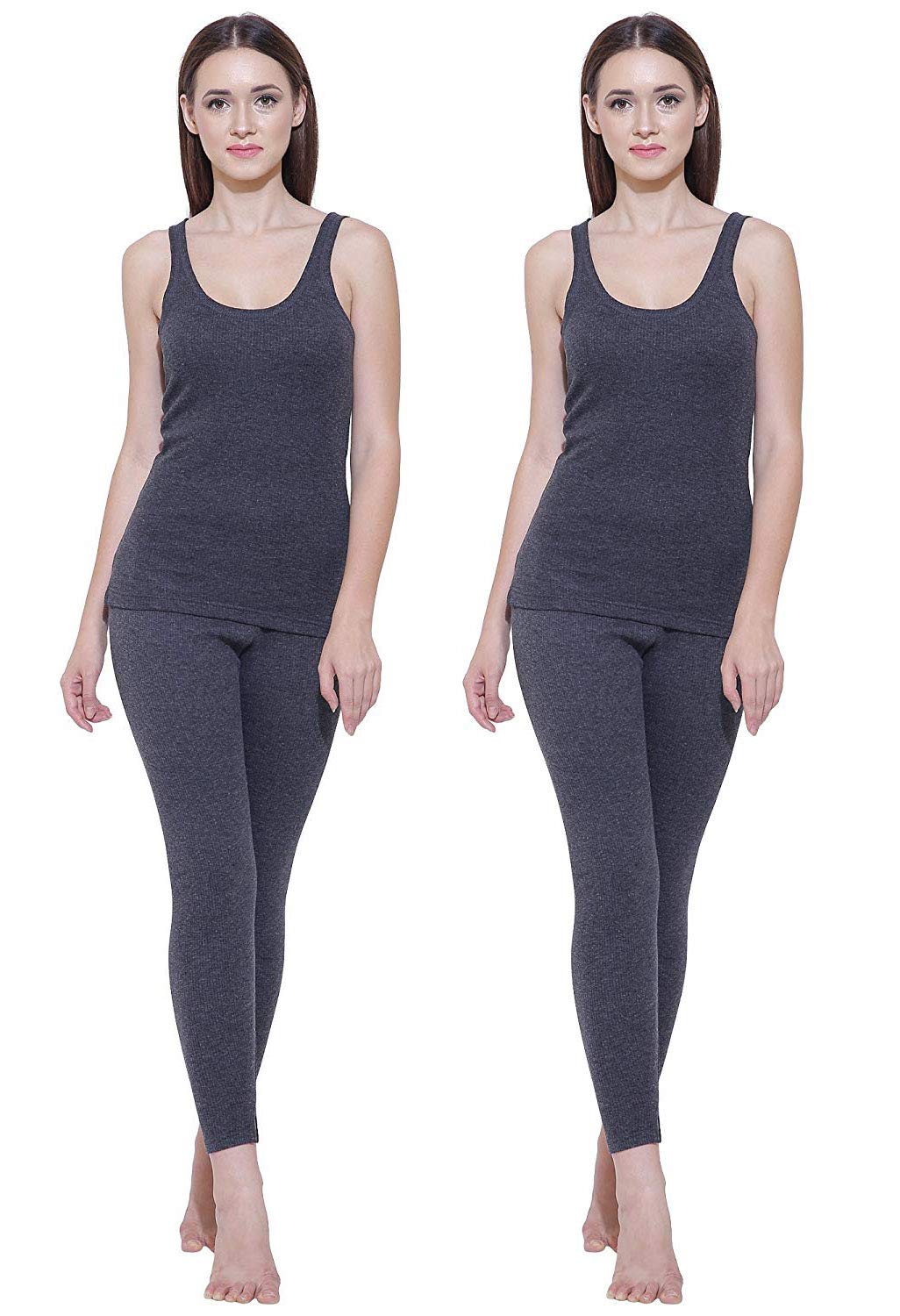 bodycare insider Women Charcoal Melange Round Neck Sleeveless Slips/Upper/Top and Lower/Trouser/Bottom Thermal Set - Pack of 2-picture-27