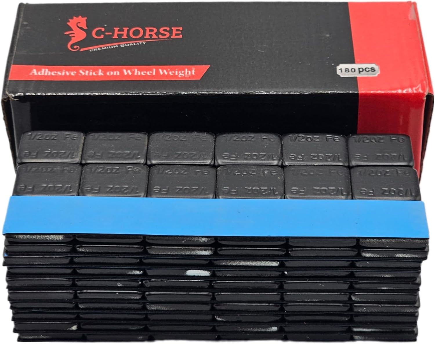 C-HORSE 1080 Pcs, 0.50 oz 1/2 oz, Zinc Adhesive Stick On Wheel Weights, Blue Adhesive Easy Peel Tape (0.50 Oz, Zinc, 6 Boxes, 1080 Pcs) Wheel Weights Stick On Wheels