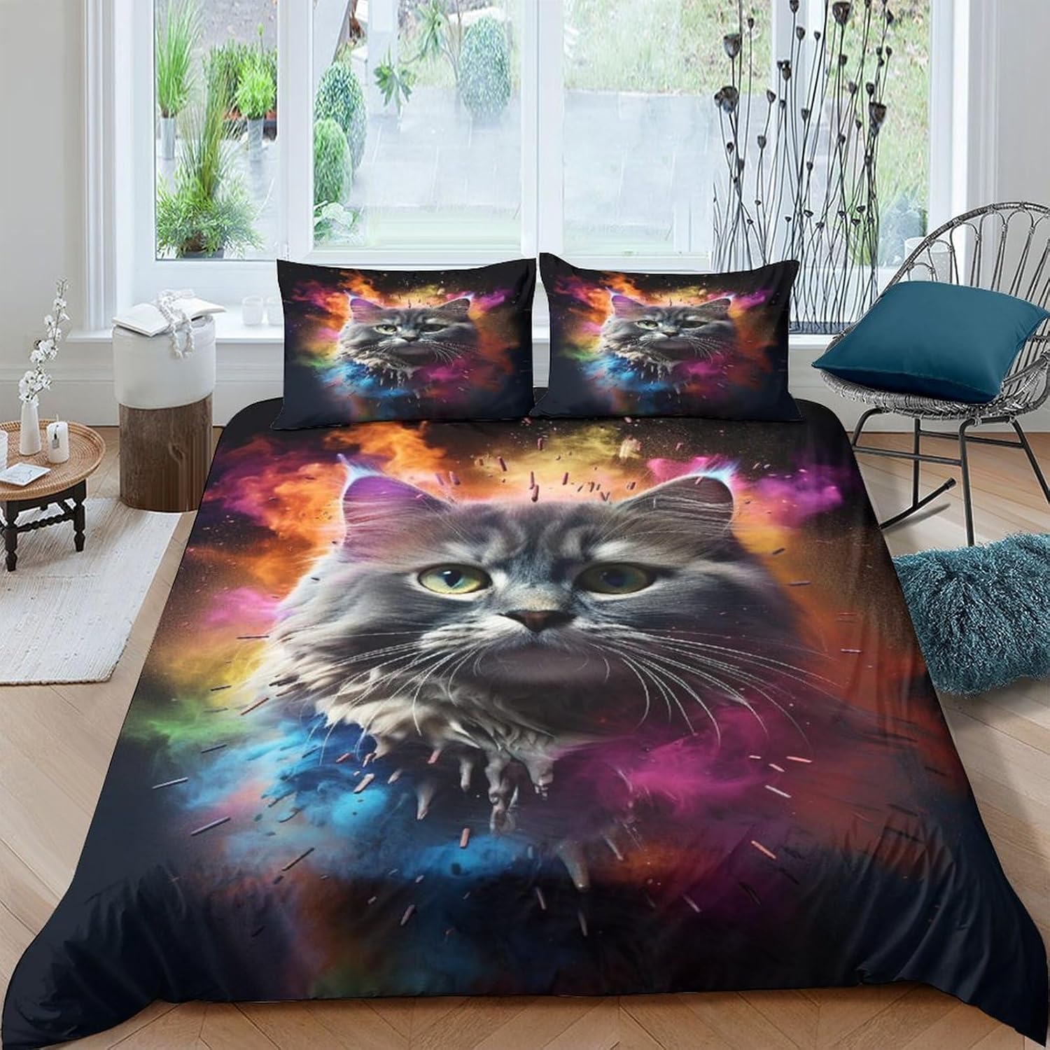 Housse de couette 240x220 chat motif animalier 3D haute densité