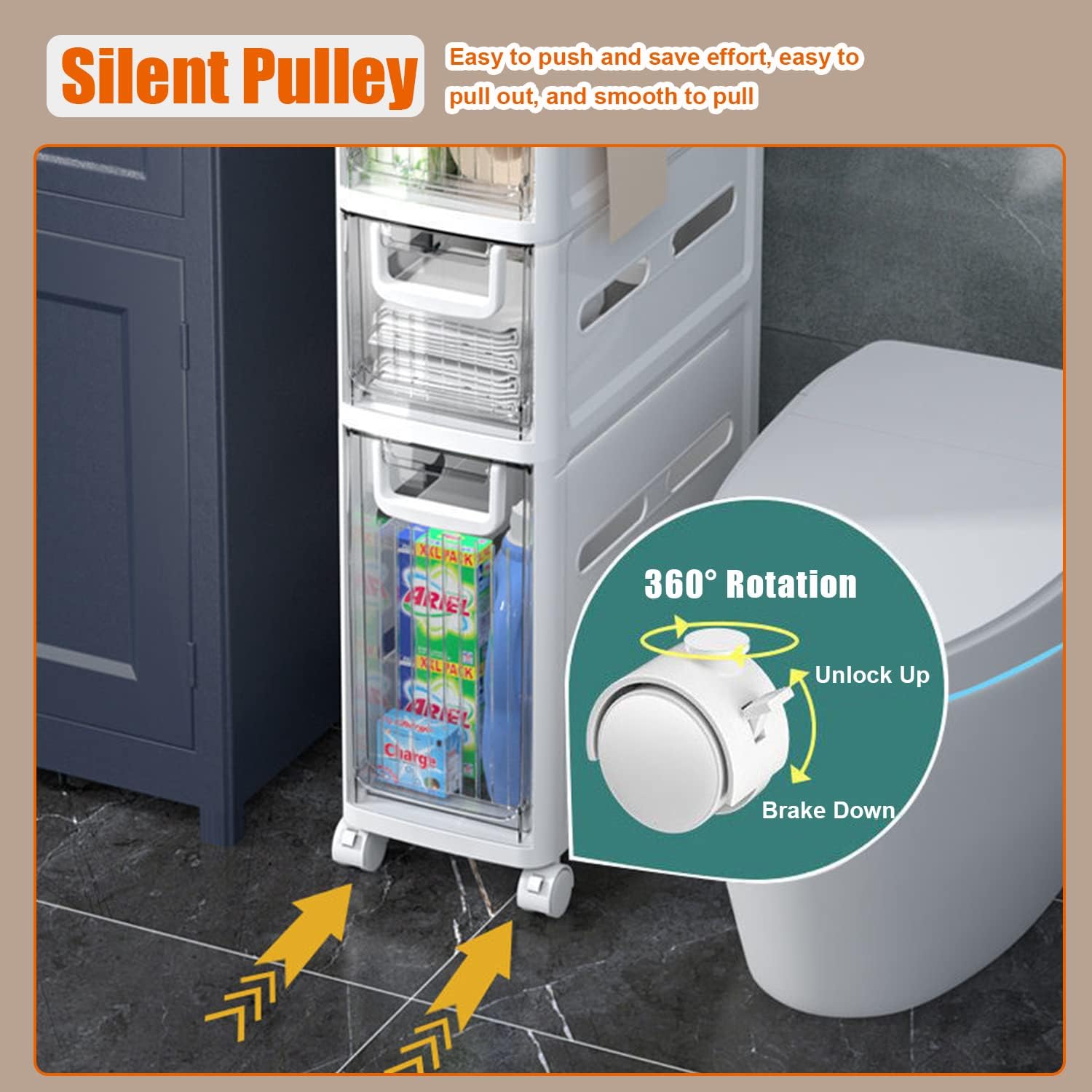 Movable Smal Bathroom Storage Cabinet with 2/3/4 Drawers and Shelf, Toilet Paper Storage, Corner Shelves, Bathroom Furniture Sets, Side Storage Organizer Toilet,3 Tier,16cm