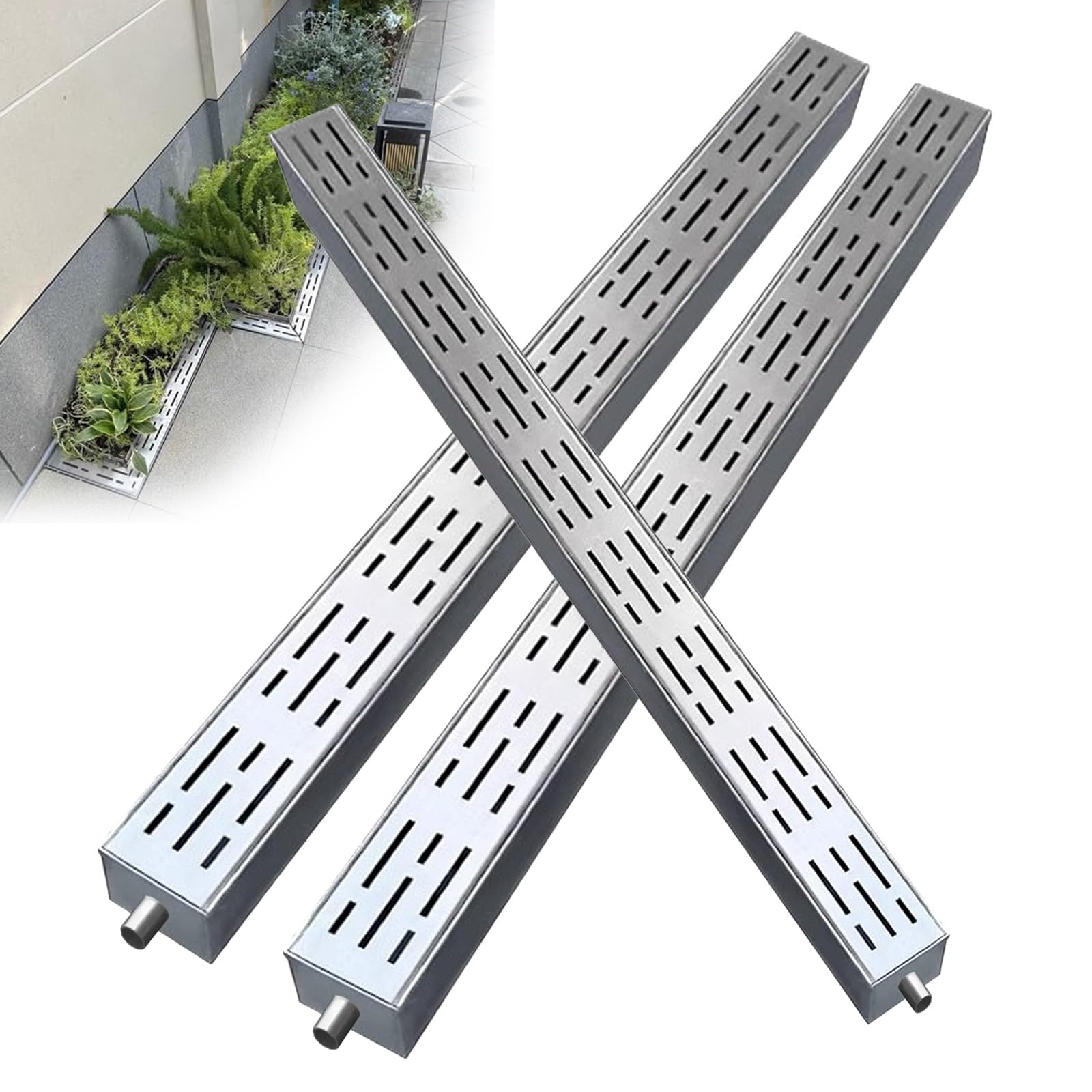 KLGFBDC Channel Drainage Kit, Stainless Steel Drainage System with Removable Cover, Suitable for Yard, Pool, Farm, Deck, and Trench Drainage Grates
