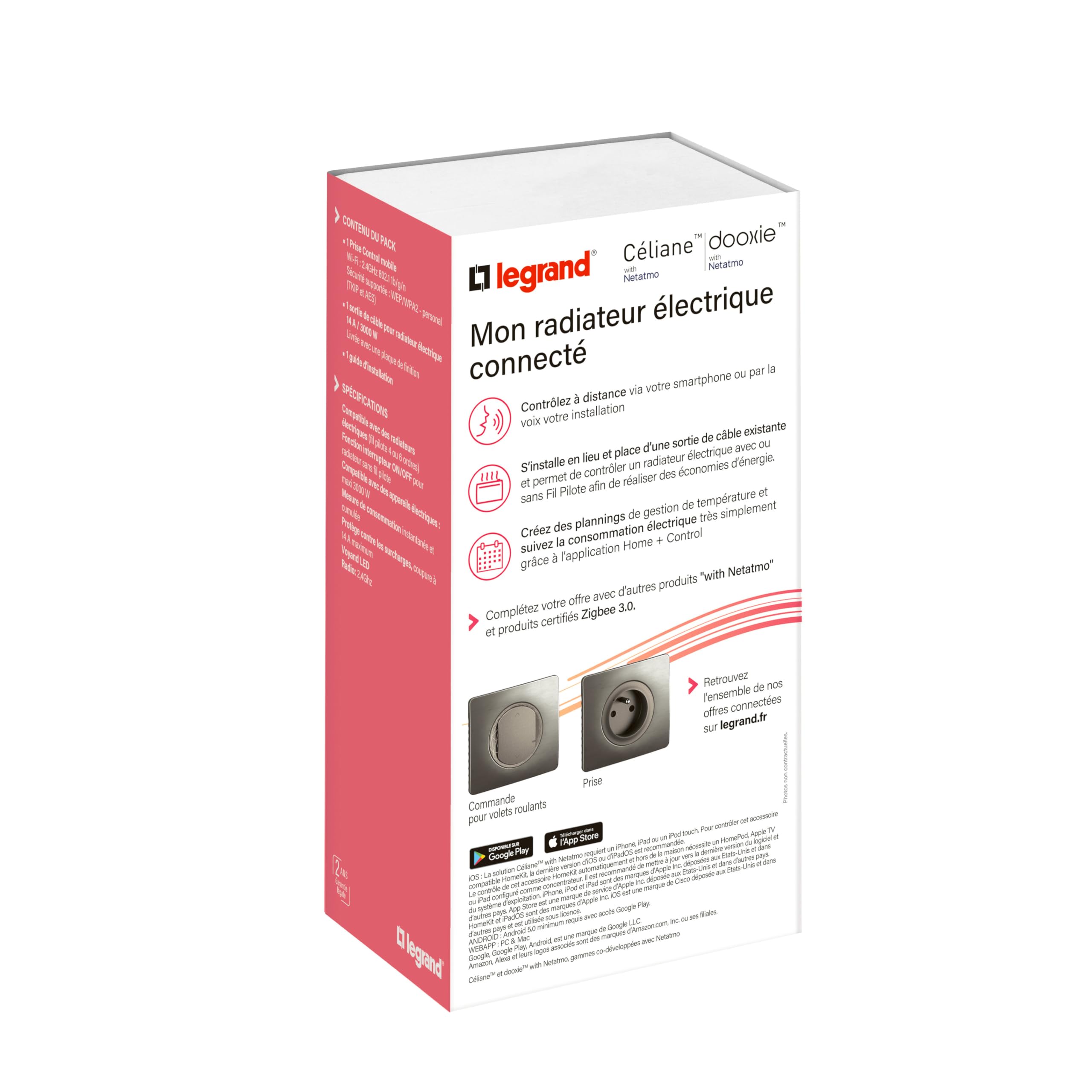 LEGRAND – Pack de arranque para calefacción eléctrica conectada Céliane with Netatmo – 1 salida de cable conectado + 1 pasarela de conexión – Titanium