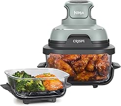 Ninja CRISPi Portable Airfryer 3.8L 4-in-1: Hot Air Frying, Roasting, Keeping Warm, Recrisp, Compact, 6 Servings, 2x Removable Glass Containers & Lids 1700W, Sage FN101EUSG