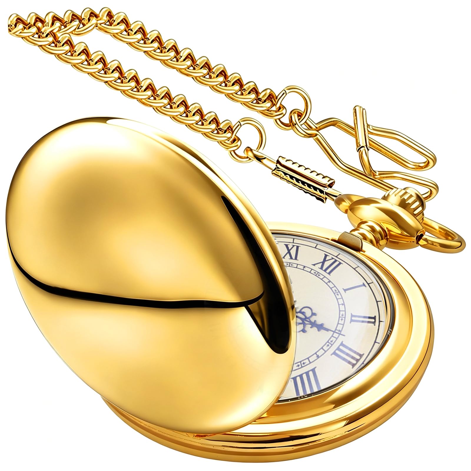 Smooth Pocket Watch Alloy Steel Quartz Roman/Arabic Numerals with 37cm Chain for Father's Day Xmas Best Gifts