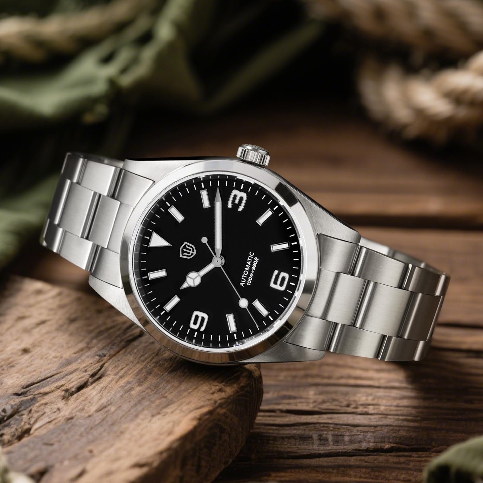 watchdives WD6610 Orologio automatico, movimento giapponese 9015, 37 mm, in cristallo zaffiro, da uomo, impermeabile fino a 100 m, con chiusura a regolazione rapida OTF