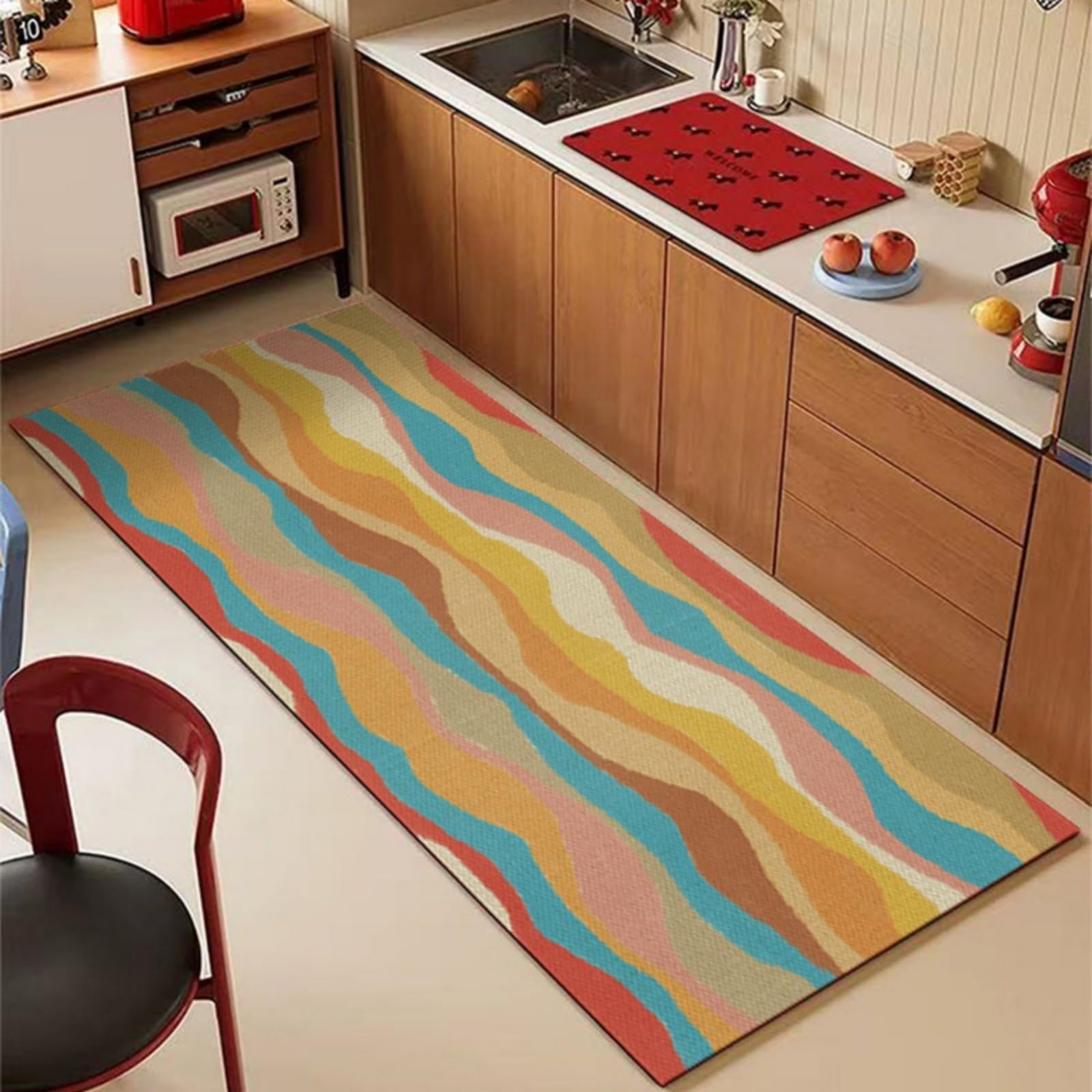 Tappeto Cucina 50X80Cm+50X60Cm Blu Giallo Moderni Tappetini Da Cucina 2 Pezzi,Antiscivolo Impermeabile Tappeti Da Cucine,Lavabile, Adatto Per Corridoi, Cucine, Bagni