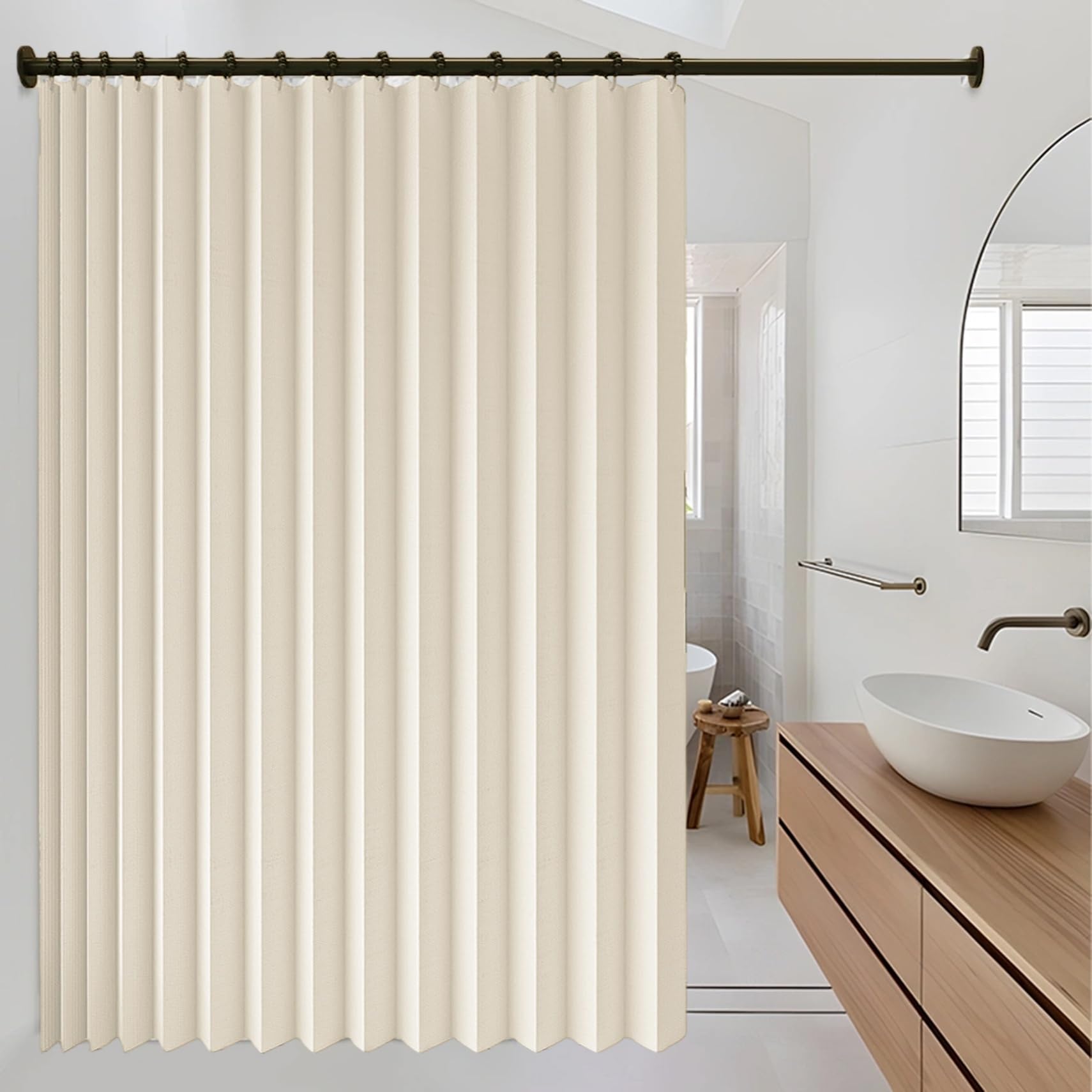Rideau Accordéon Porte anti froid et occultant beige pour salon 115x167
