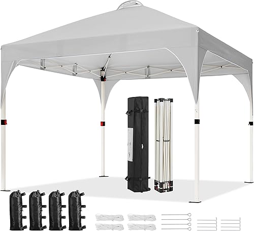 Miniatura 21 de Yaheetech Tienda de campaña desplegable de 10 x 10 pies con ventilación, tienda de campaña fácil de instalar, toldo instantáneo con bolsa con