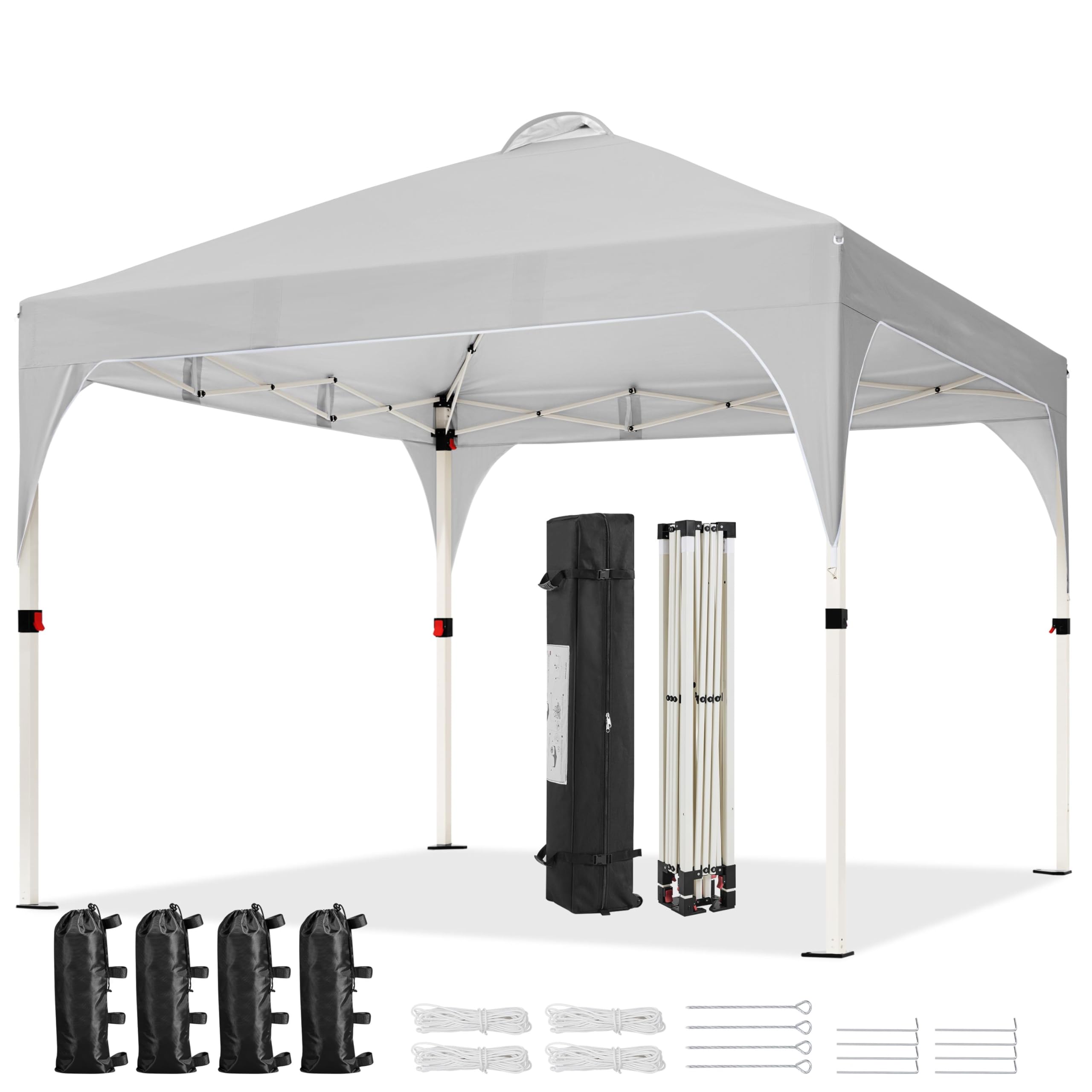 Yaheetech 10x10 Pop Up Canopy Tent with Vent, Easy Set Up Tent, Instant Sun Shelter Canopy with Wheeled Bag, 4 Sandbags, 12 Stakes & 4 Ropes, for