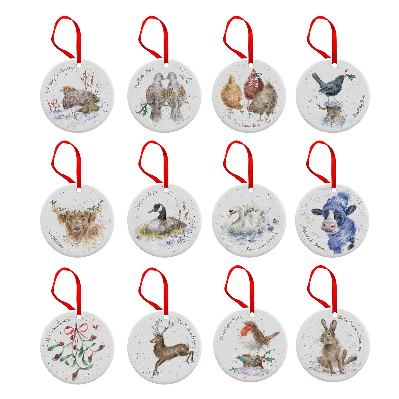 Wrendale Portmeirion Home & Gifts 12 días de Decoraciones navideñas, recuento (Multicolor, 12 Unidades (Paquete de 1))