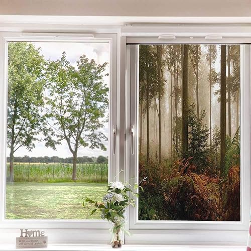Miniatura 4 de Película de privacidad para ventana, adhesivo estático, tinte esmerilado para baño, oficina, sala de estar, diseño de ambiente de bosque oscuro,