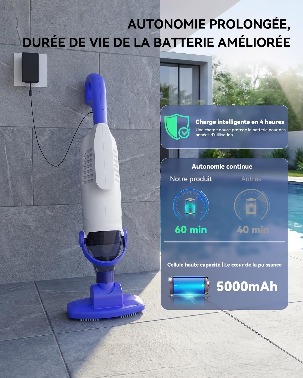 Aspirateur Piscine, Aspirateur Spa Jacuzzi, 60 Min d’Autonomie, Manuel Nettoyeur Piscine avec Filtres et Brosse, pour Piscine, Jacuzzi et Spa