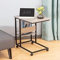 Vista 5 de JJS Mesa lateral C con soporte para revistas para sofá, sala de estar, mesa de aperitivos que se desliza debajo para espacios pequeños, cemento/negro