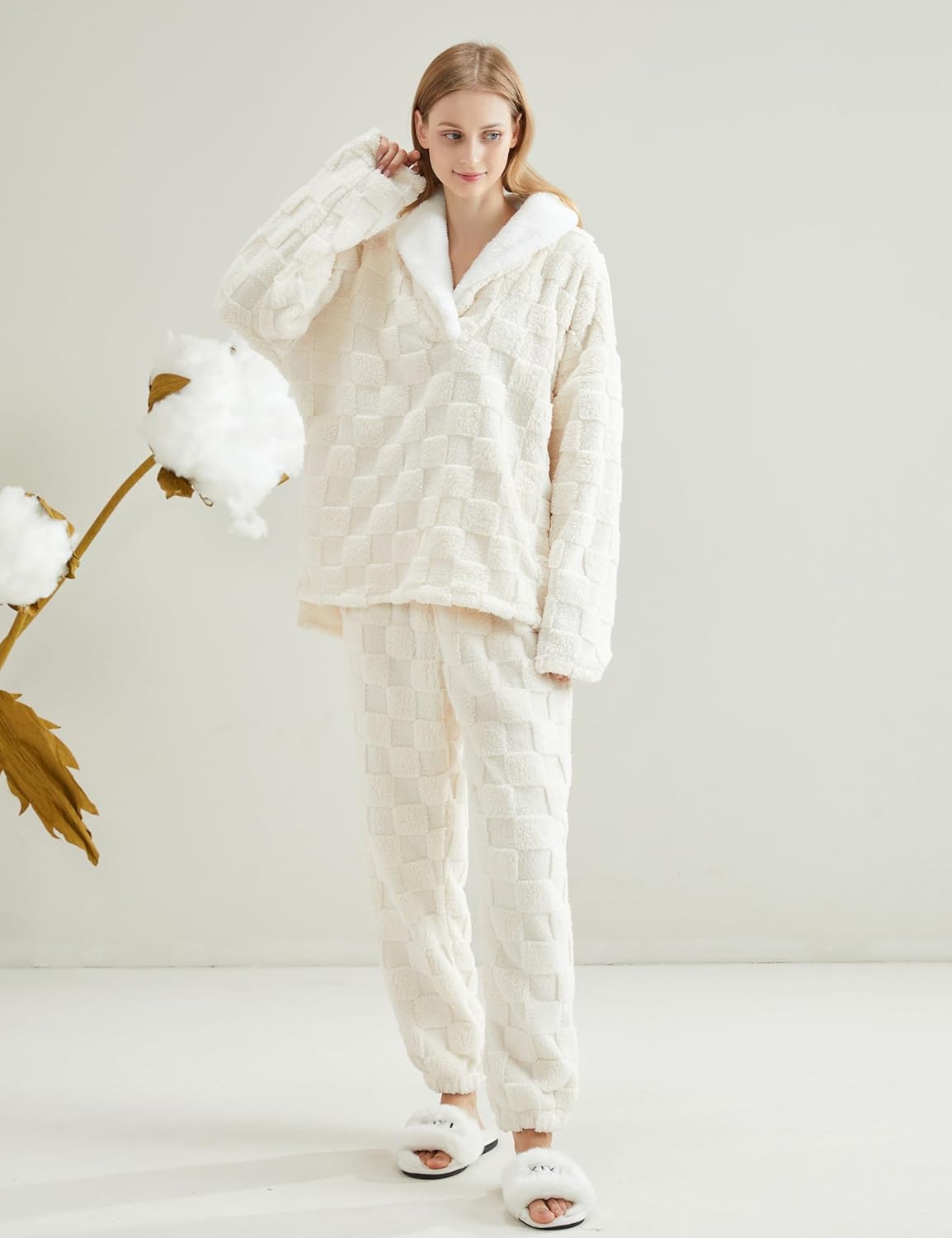 Sherpa Fleece Pajama Set for Women Thick Fuzzy 2-Piece Loungewear Cozy Winter Sleepwear & Homewear Set - Image 6
