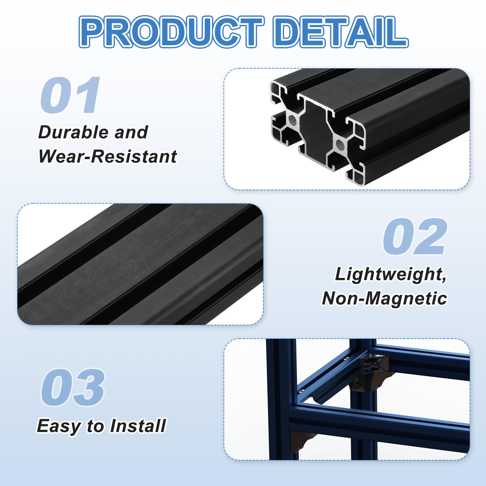sourcing map 2 piezas de extrusión de aluminio 4080 con ranura en T, perfil de riel lineal anodizado estándar europeo de 500 mm para piezas de impresora 3D, proyectos de bricolaje CNC, color negro