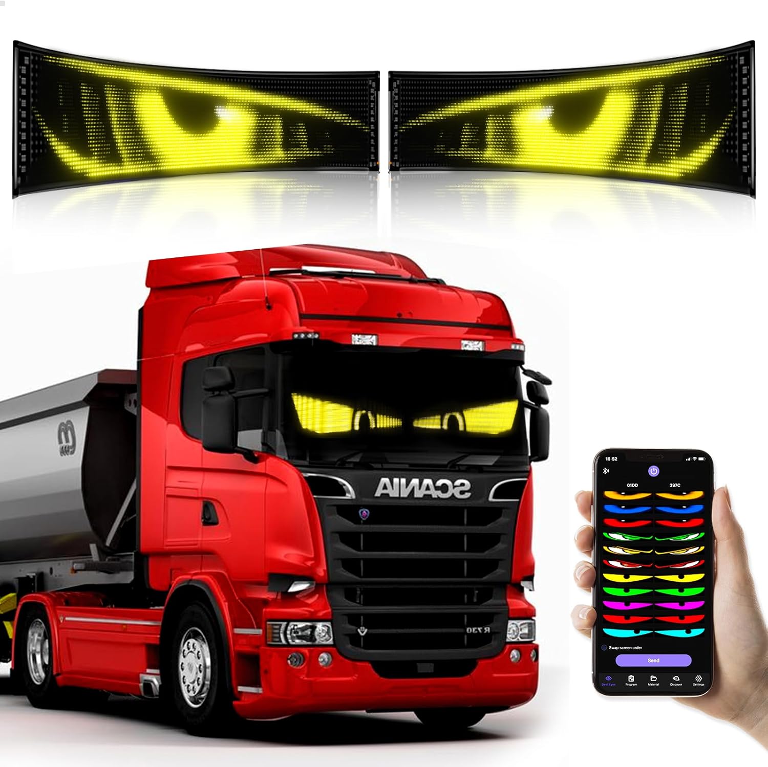 2Pcs LED Eyes for Truck Windshield,Devil Eyes Light for Cars,Flexible Scrolling Programmable LED Signs,Custom Editor Colours,Animations,Text