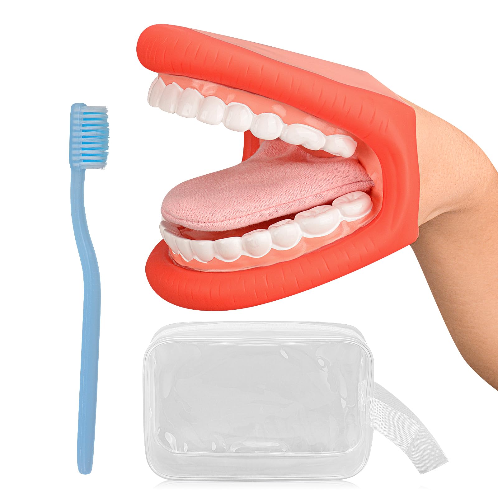 Ultrassist Mouth Hand Puppet Medium Size with Tongue for Kids Red Color, Mouth Puppet for Speech Therapy, Include Toothbrush