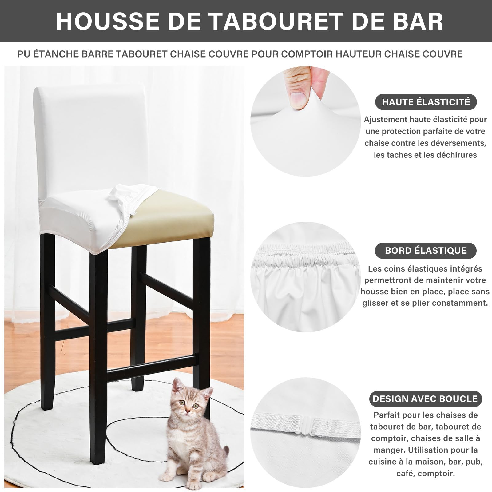 PU Cuir Housse de Tabouret de Bar-Blanc-6 Pièces