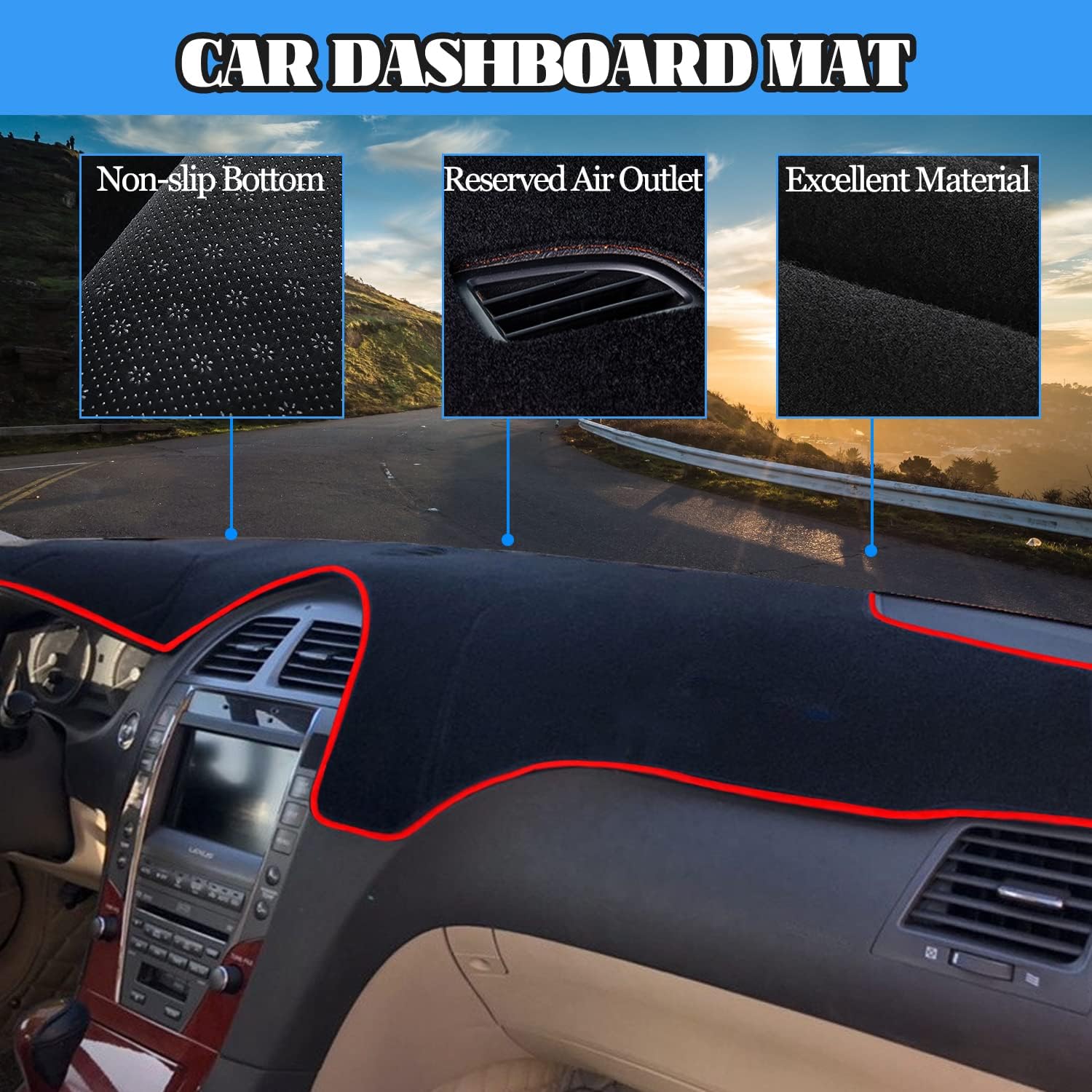 Dashboard Cover Dash Cover Mat Pad Carpet Custom Fit for Lexus ES ES240 ES350 2007 2008 2009 2010 2011 Accessories Anti-Skid Center Console Protector Cover Mat(Red Edge)