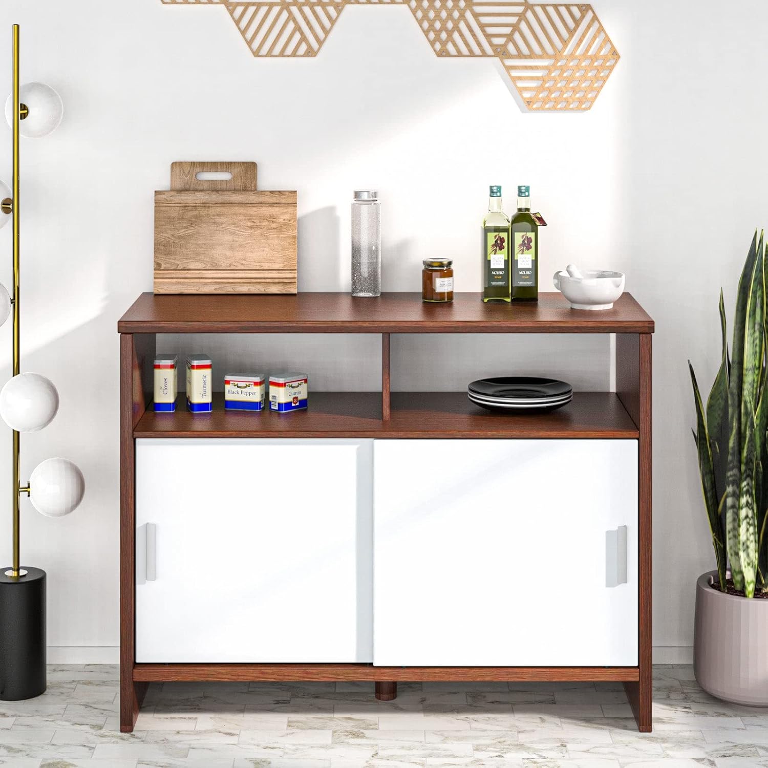 Nilkamal Lyra Engineered Wood Crockery with 2 Open Shelf and 2