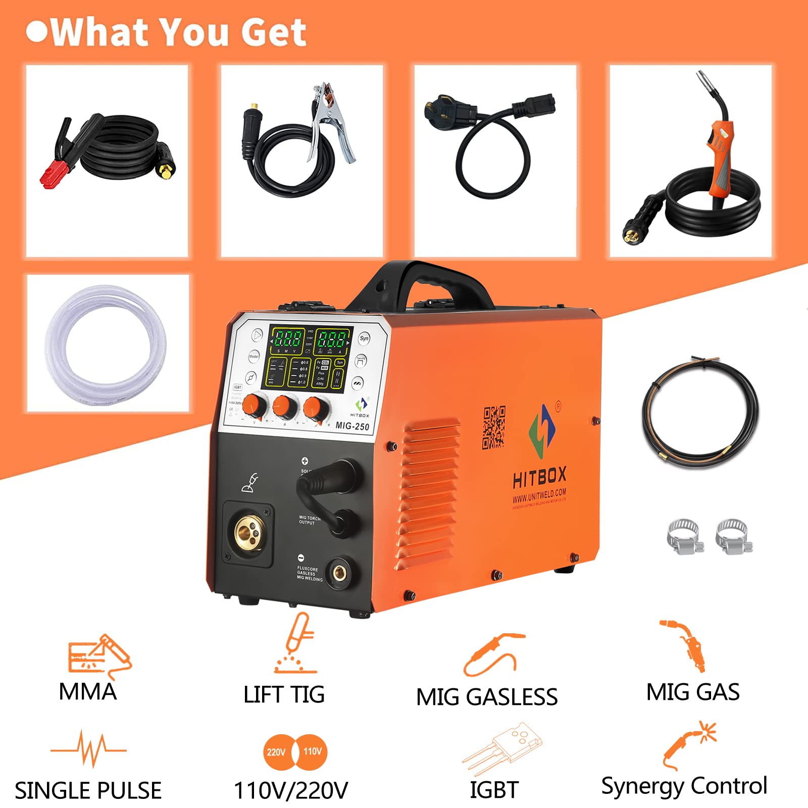 Buy HITBOX MIG250II Aluminum MIG Welder, 200 Amp 110V/220V IGBT Gas MIG Gasless Flux Core