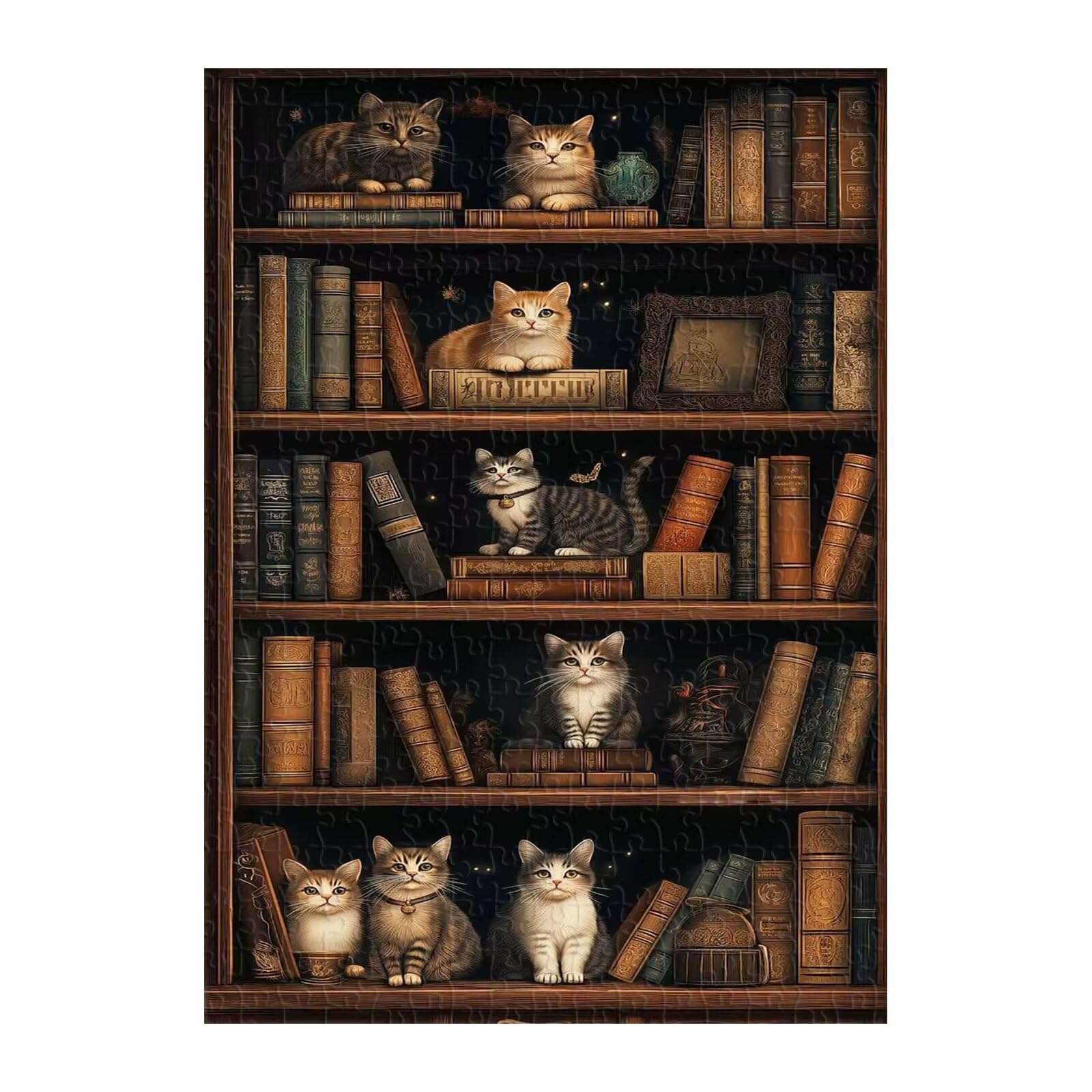 Puzzle 1000 elementów dla dorosłych i kotów, regał na książki, 75 x 50 cm, trudna gra edukacyjna, prezent dla mężczyzn i kobiet, 1000 elementów, puzzle dla dorosłych