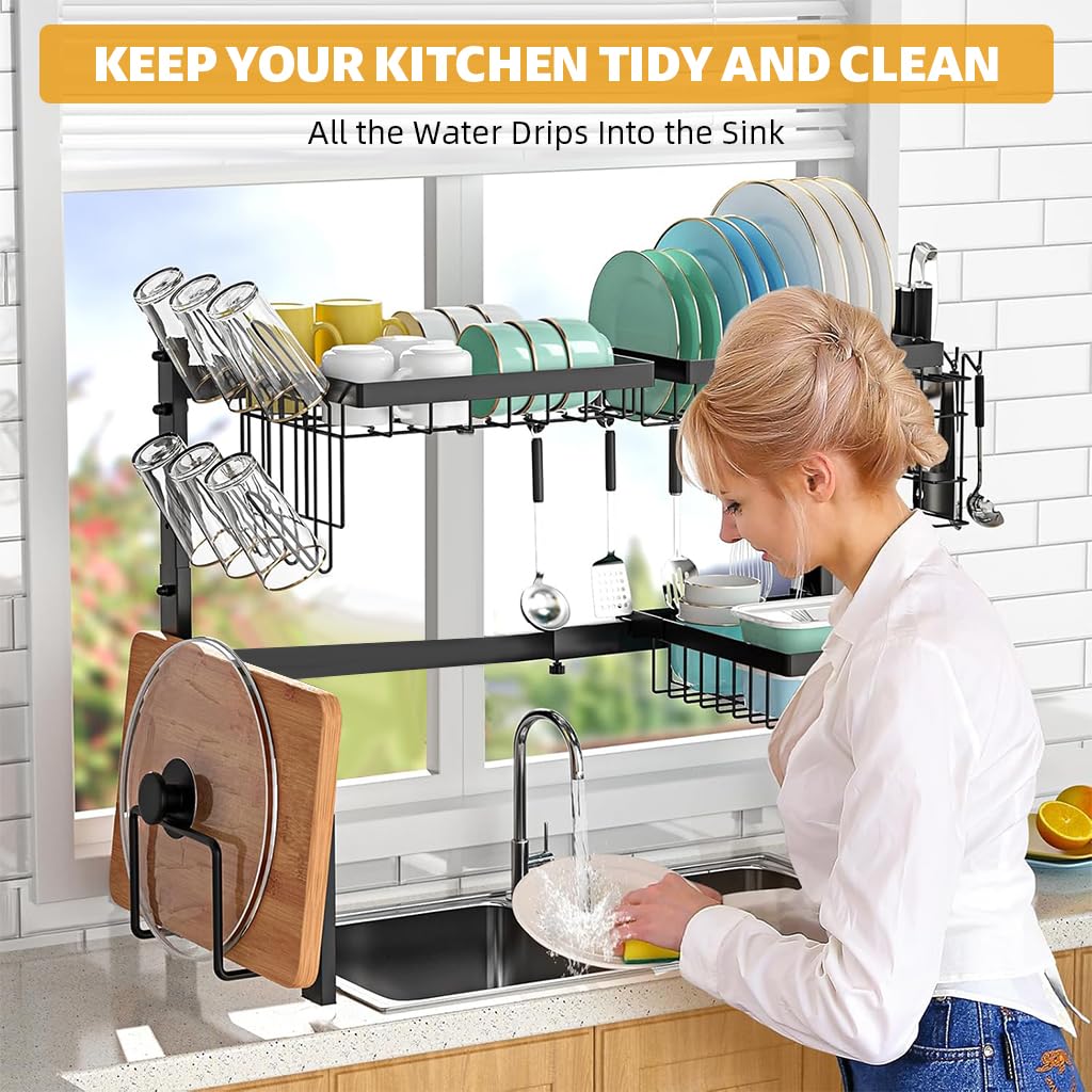 HASTHIP Cotton Kitchen Sink Organizer Multifunctional Over-the-Sink Storage Rack Expandable Dry Rack for Dishes Cups Cutting Board Utensil Stand, Free Standing, Wire, Hanging, Flat - Image 3 thumbnail