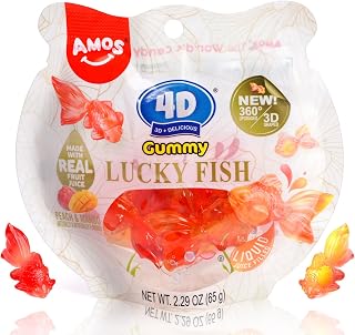 4D Gummy Lucky Fish Candy, 3D Goldfish-Shaped Gummies with Mango & Peach Juice, 65g per Bag, Gluten-Free Snack
