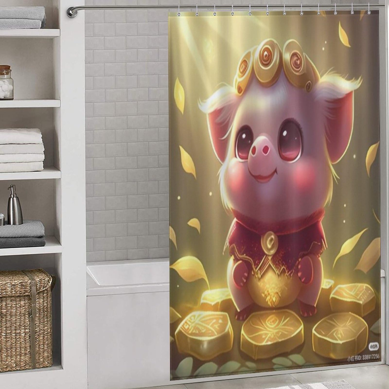 Rideau de douche cochon mignon tissu imperméable contre les sols mouillés