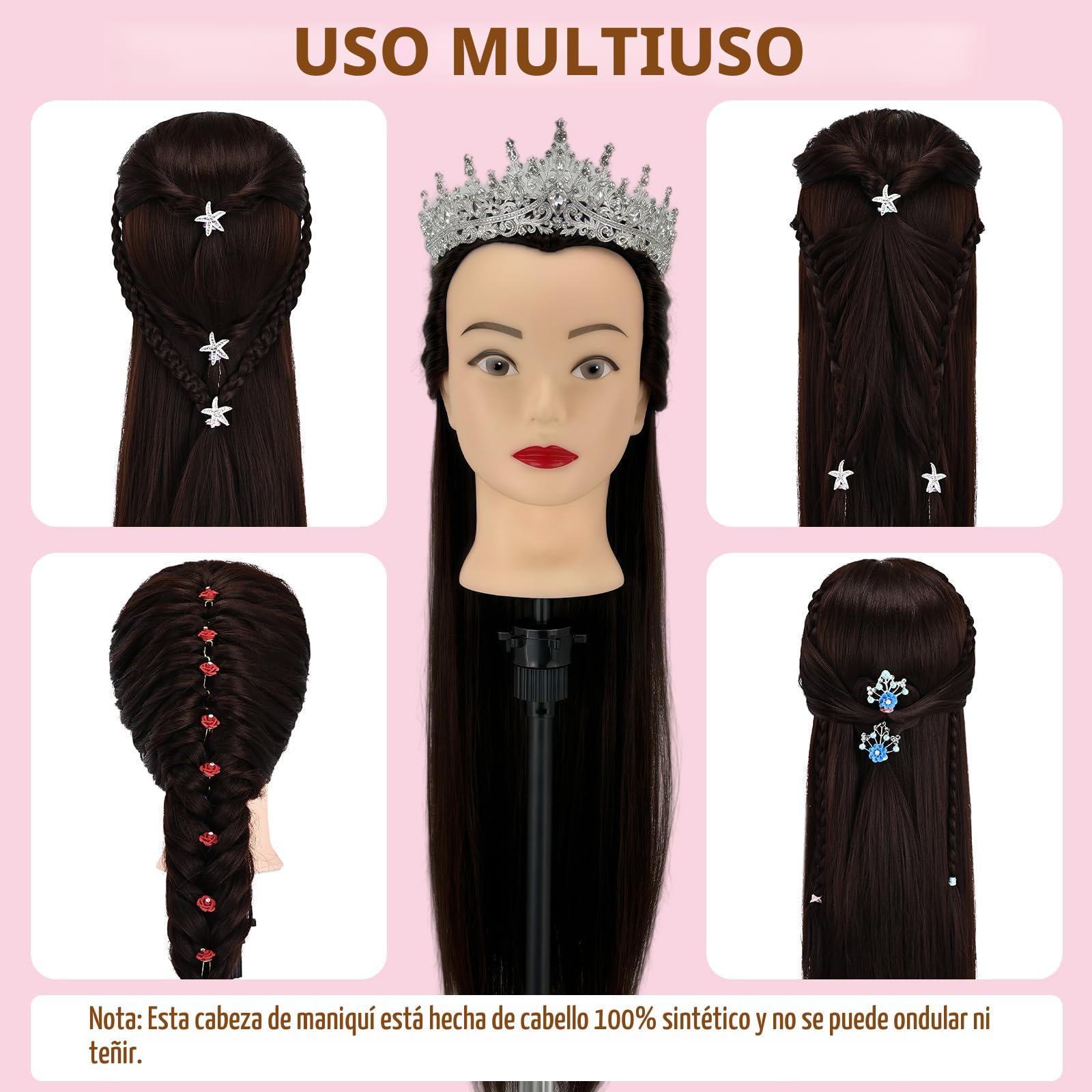 Juego de peluquería profesional para niños, cabeza de maniquí con soporte para pelucas y forma de cabeza de peluquero, para peluqueros, colegialas y escuelas de peluquería (ferroso)