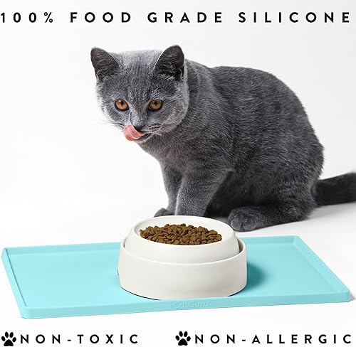 Miniatura 6 de Alfombrilla de calidad superior para comedero de gatos CatGuru pequeña (19 x 12 pulgadas) o grande (24 x 16 pulgadas). Hecha de silicona aprobada
