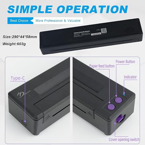 Tattoo Stencil Printer Bluetooth - Emalla Tattoo Thermal Printer Transfer Machine Portable Tattoo Printer 2500mAh Stencil Printer for Tattooing, Compatible with Android, iOS and Windows
