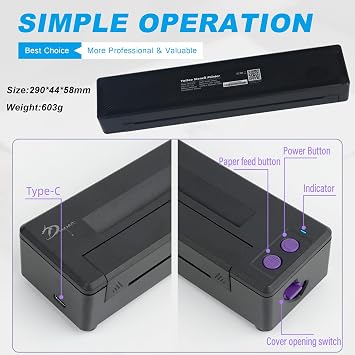 Tattoo Stencil Printer Bluetooth - Emalla Tattoo Thermal Printer Transfer Machine Portable Tattoo Printer 2500mAh Stencil Printer for Tattooing, Compatible with Android, iOS and Windows