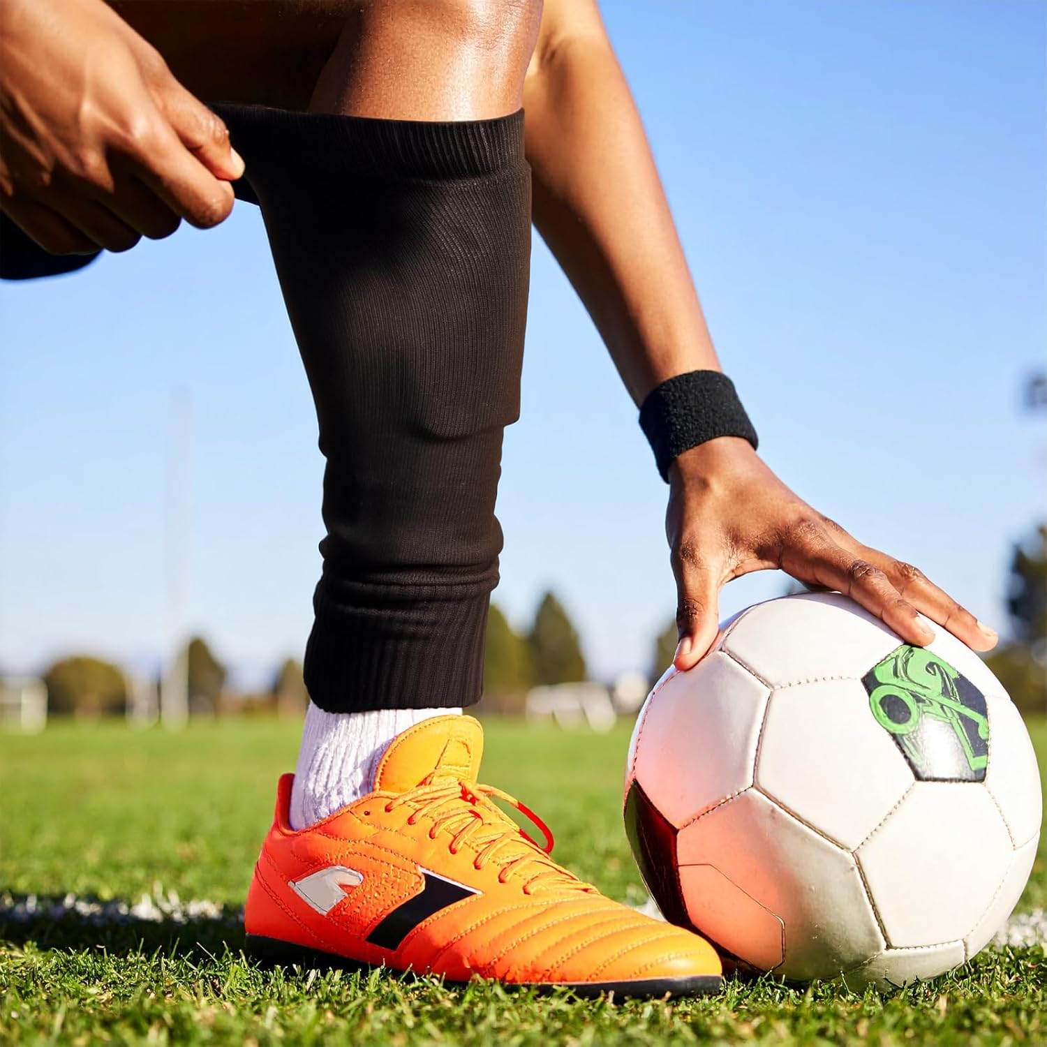 Soccer Leg Sleeves 4 Pairs Shin Guard Sleeves Pre Cut Soccer Sleeve Socks Universal Size Football Basketball Team Leg Sleeves for Youth Adults (White, Black) - Image 7