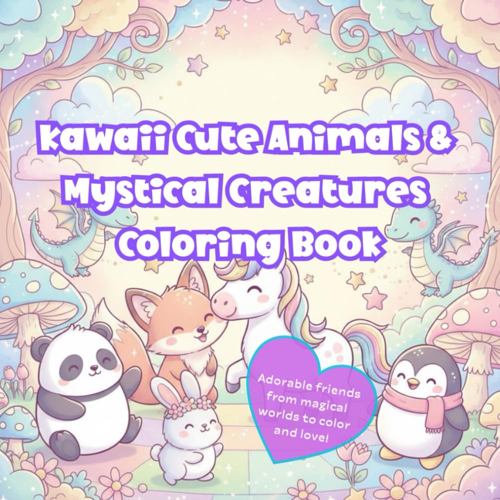 Kawaii Cute Animals & Mystical Creatures Coloring Book: Adorable Friends from Magical Worlds to Color and Love