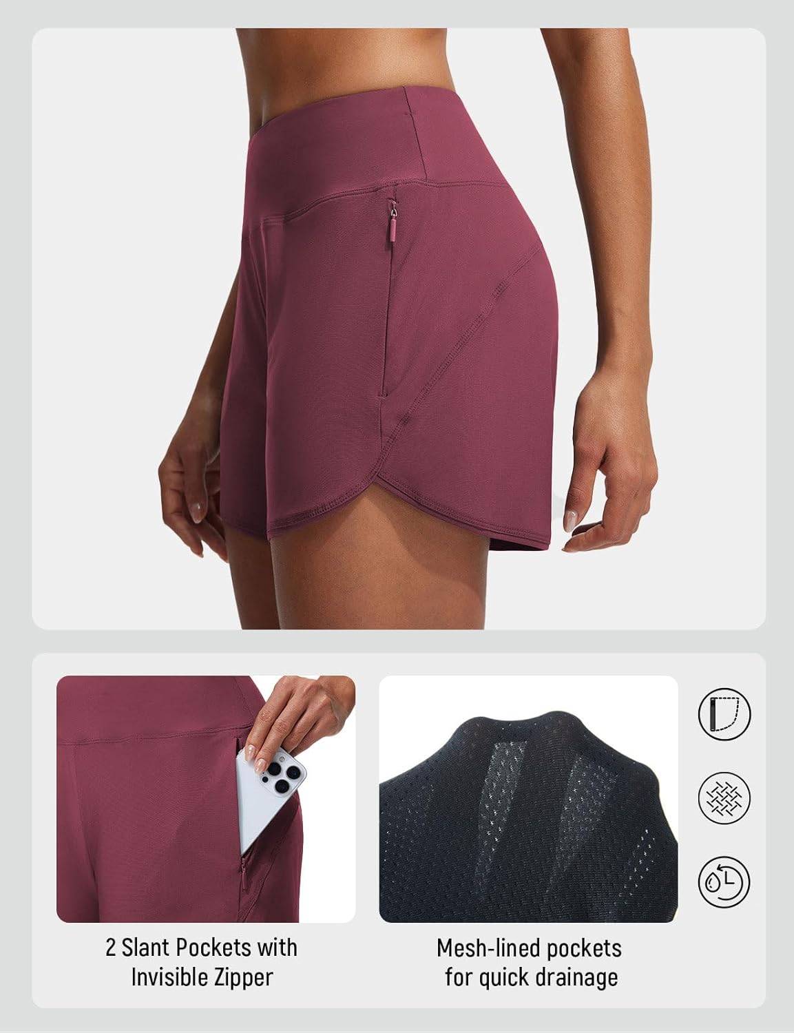 baleaf Women's 4" High Waisted Swim Board Shorts Quick Dry UPF50+ with Zipper Pockets - Image 6