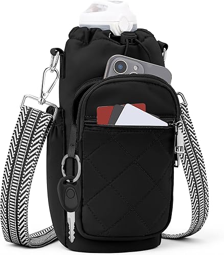 Miniatura 12 de Bolsa para botella de agua con correa, bolsa para botella de agua con bolsillo para teléfono de 40 onzas para caminar y senderismo Blanco,Verde