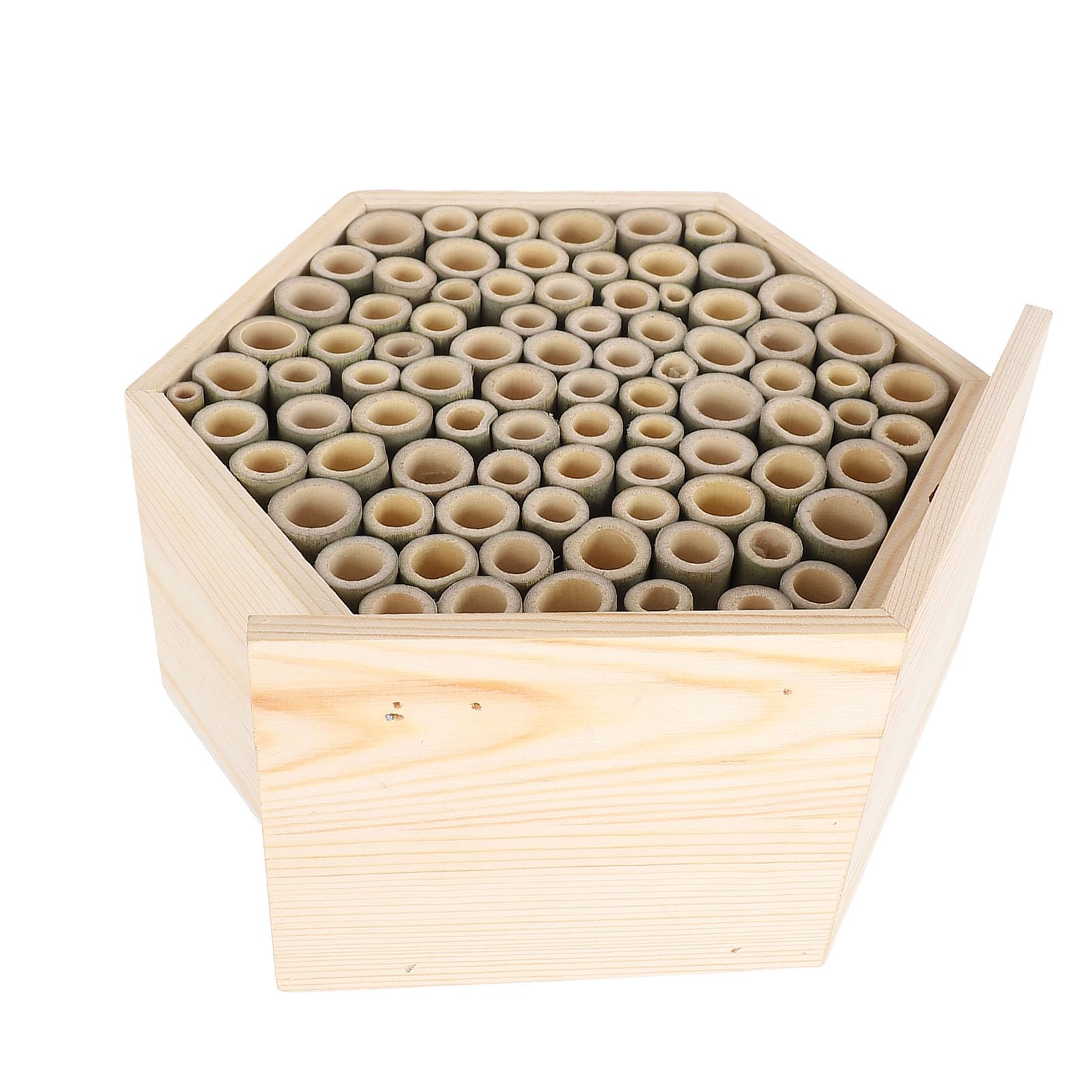 Topyond Hexagonal Bee House, handgefertigtes Holzbienenhotel für Garten, zieht Bestäuber, Mason Bee House mit Röhren, Outdoor Bee Hotel für Garten, Bienenbox für Mason Bees an