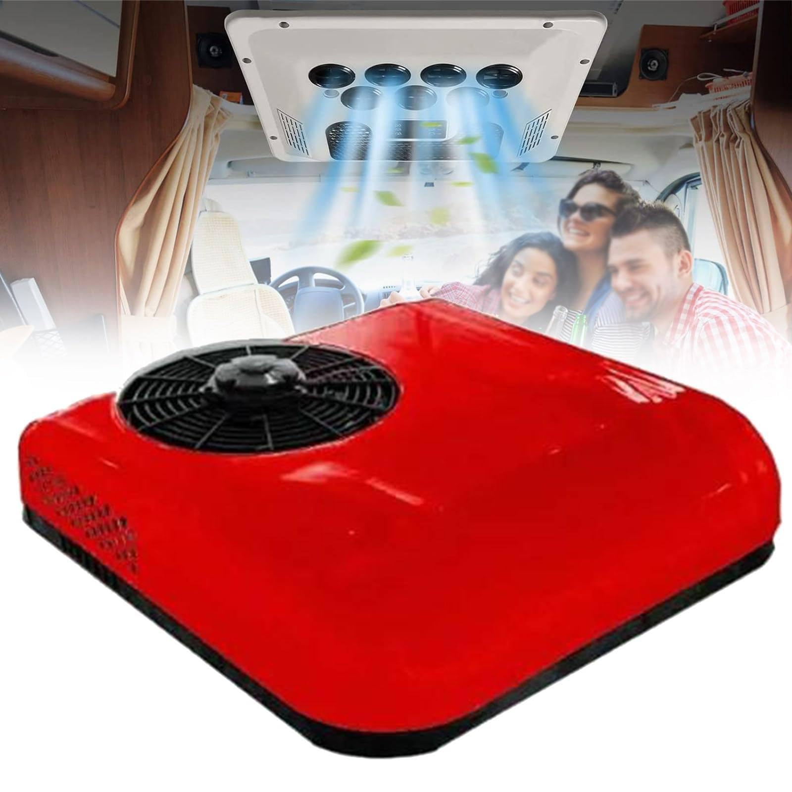 Climatiseur 12V/24V DC, Climatiseur De Refroidissement sur Le Toit, Unité De Climatisation électrique pour Camions, Camping-Car, Pelles, RV, Remorque,Red-12V