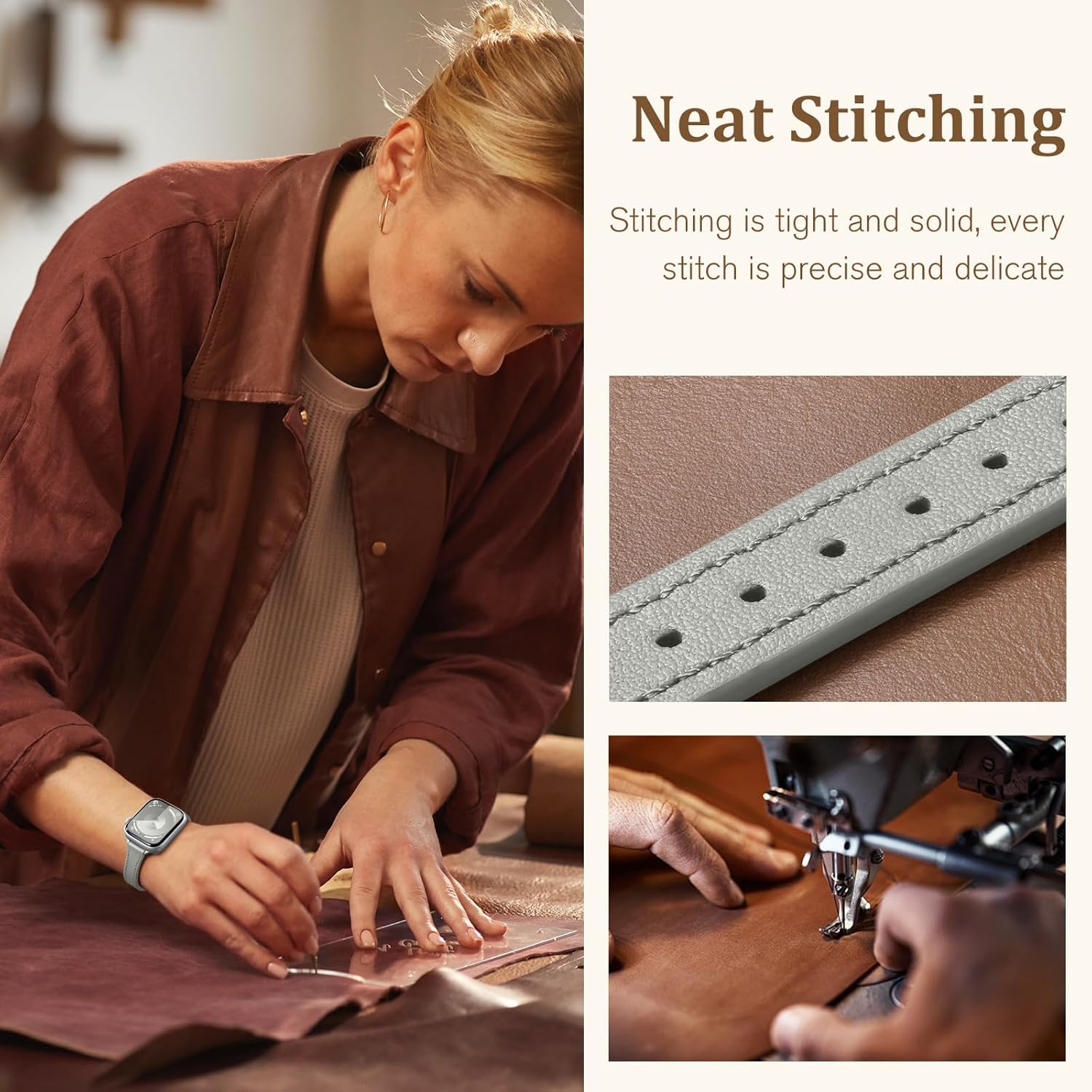 Slim Leather Bands Compatible with Apple Watch Band 38mm 40mm 41mm 42mm 44mm 45mm 46mm 49mm,Top Grain Leather Watch Thin Wristband for iWatch Ultra Series 11/10/9/8/7/6/5/4/SE 3/2/1 - Image 5