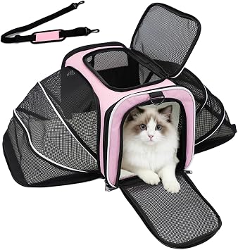 Double Expandable Cat Carrier,Airline Approved Soft-Sided Pet Travel Carrier for Small Dogs Cats under 15 lbs,Waterproof 600D Oxford Fabric with Washable Replacement Liner,Odor-Free & Claw-ProofPink