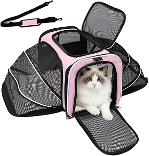 Double Expandable Cat Carrier,Airline Approved Soft-Sided Pet Travel Carrier for Small Dogs Cats under 15 lbs,Waterproof 600D Oxford Fabric with Washable Replacement Liner,Odor-Free & Claw-Proof(Pink)