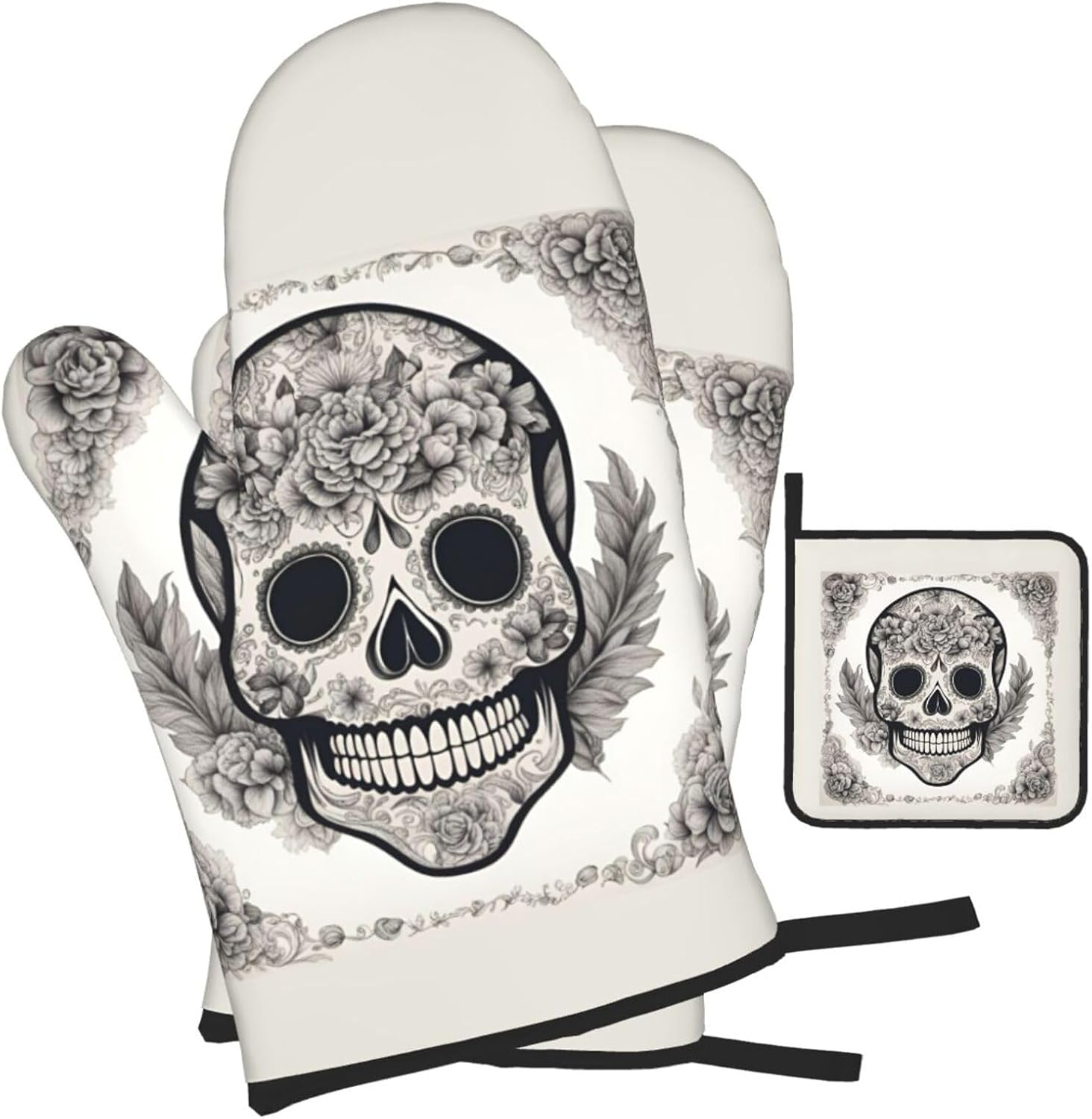 Mexican Skull Print Heat Resistant Microwave Gloves, Used for Baking, Cooking, and Fashion Kitchen Essentials