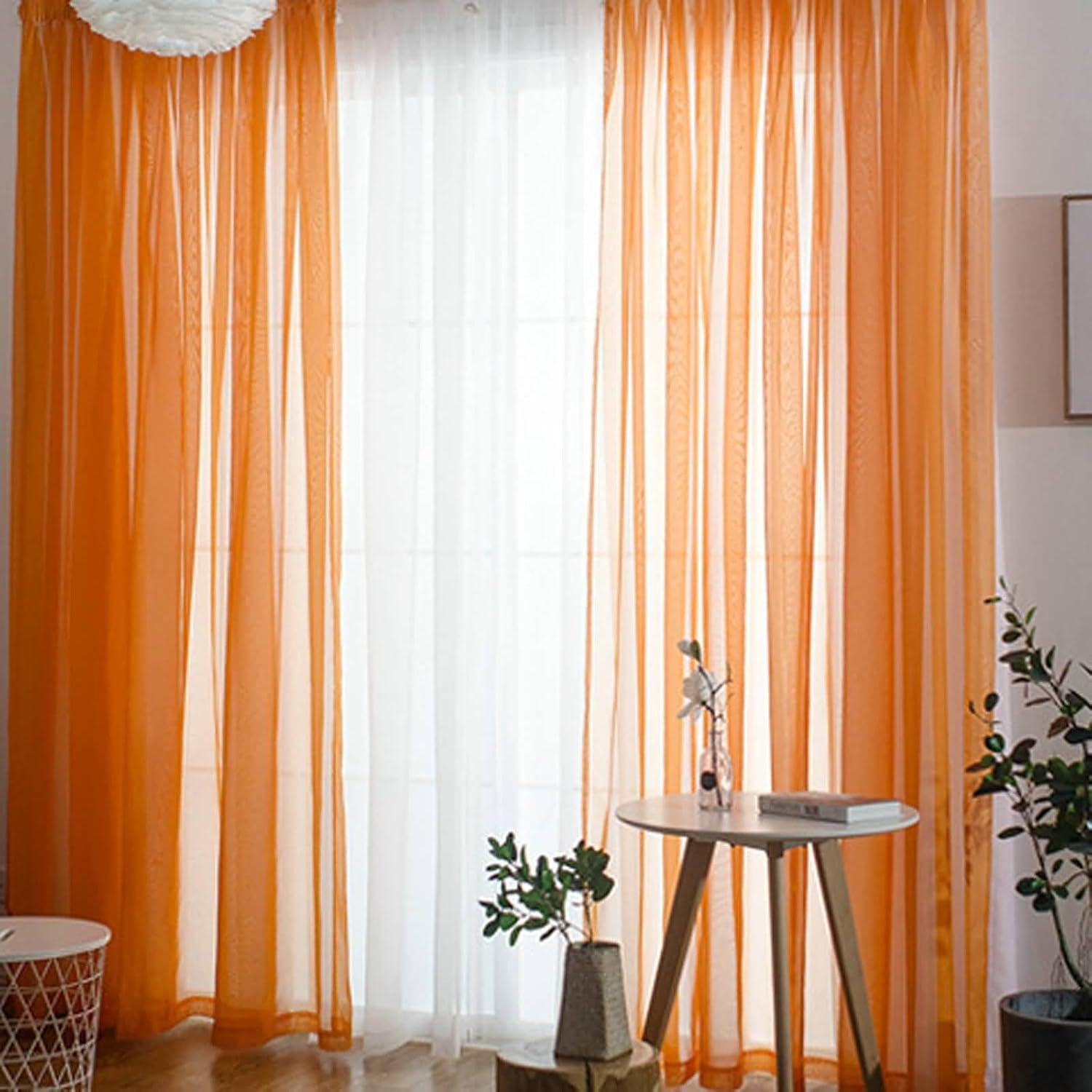 Window Curtains Bedroom, Polyester Light and Breathable Voile Sheer Curtain for Living Room Translucent, Green-Rod, 52W x 54H inch