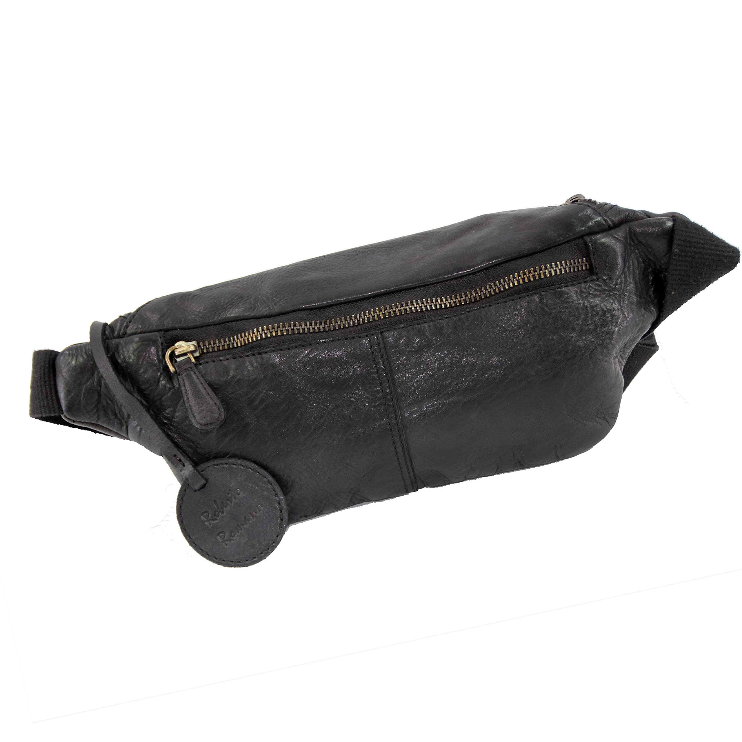 Roberto Romano handgefertigte Hüfttasche Bologna aus Echtem Leder in schwarz 48204 | Bauchtasche, Crossbody Bag, Gürteltasche | Modernes Design für Urlaub, Wochenende, Festival oder den Spaziergang