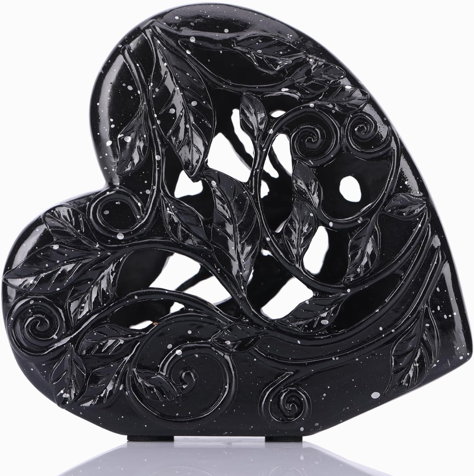 DOVDOV Heart Sculpture Home Decor, Unique Floral Openwork Heart Decor, Love Statue for Home Living Room Bedroom Decor, Modern Home Decorations, Black Figurines Home Decor